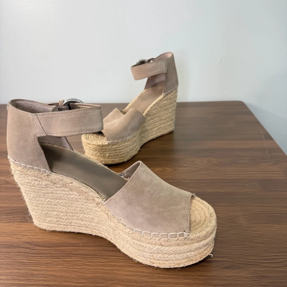 Marc Fisher Alida Espadrille Taupe Suede Wedge Sandals‎ Sz 11